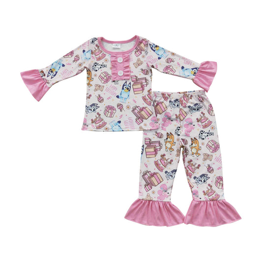 GLP0454 Girls Cartoon Dog Pink Pajamas Set