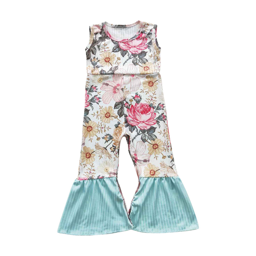 SR0368 Girls Flower Jumpsuit With Ruffle