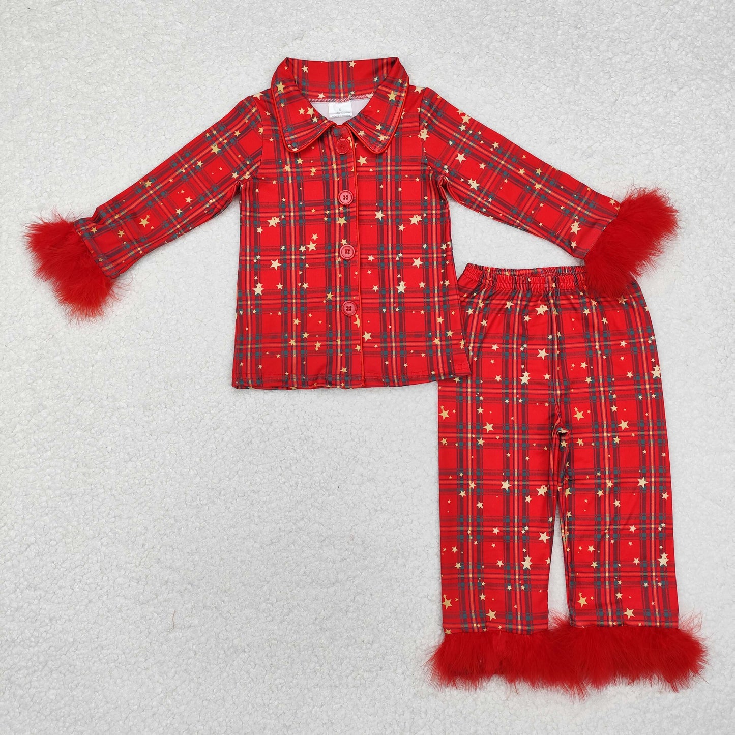 Baby Girls Christmas Green Red Plaid Button Ups Shirt Pants Pajamas Clothes Sets