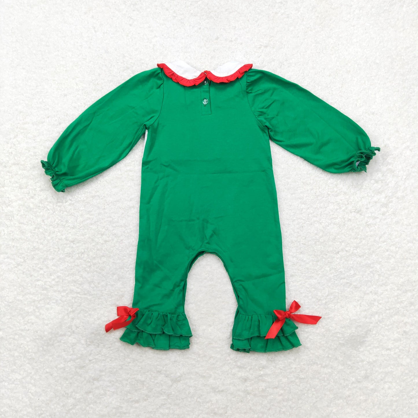 Newborn Baby Girls Christmas Tree Green Smocked Romper