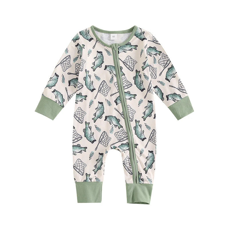 3 MOQ  Baby Boys Fishing Zip Romper Pre-order