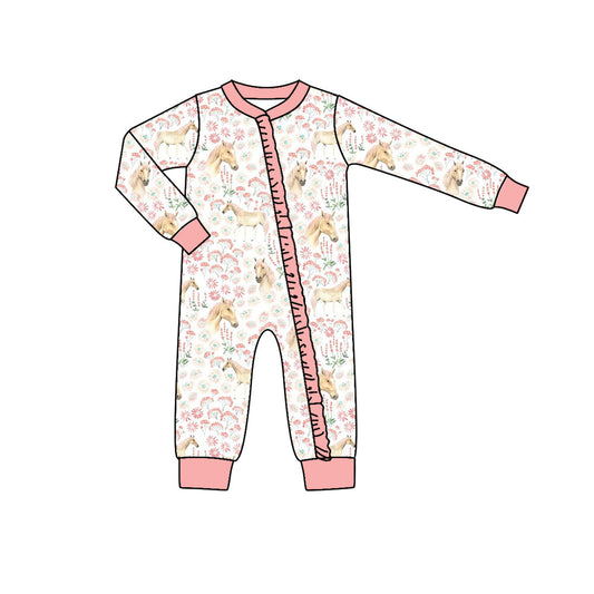 Baby Girls Horse Flower Romper Pre-order 3 MOQ