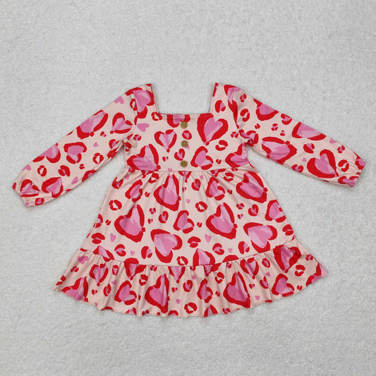 Toddler Baby Girls Pink Heart Long Sleeve Dress