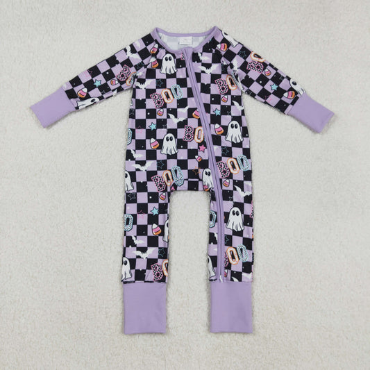 LR2541 Baby Girls Halloween Boo Zipper Romper