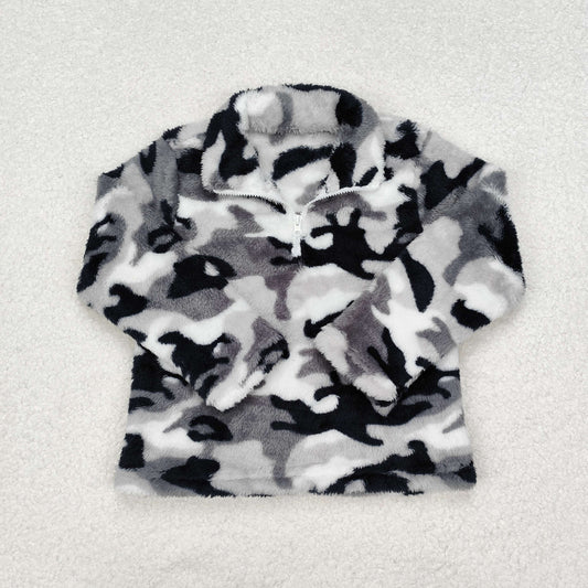 Baby Boys Black and Grey Camouflage Sherpa Pullover