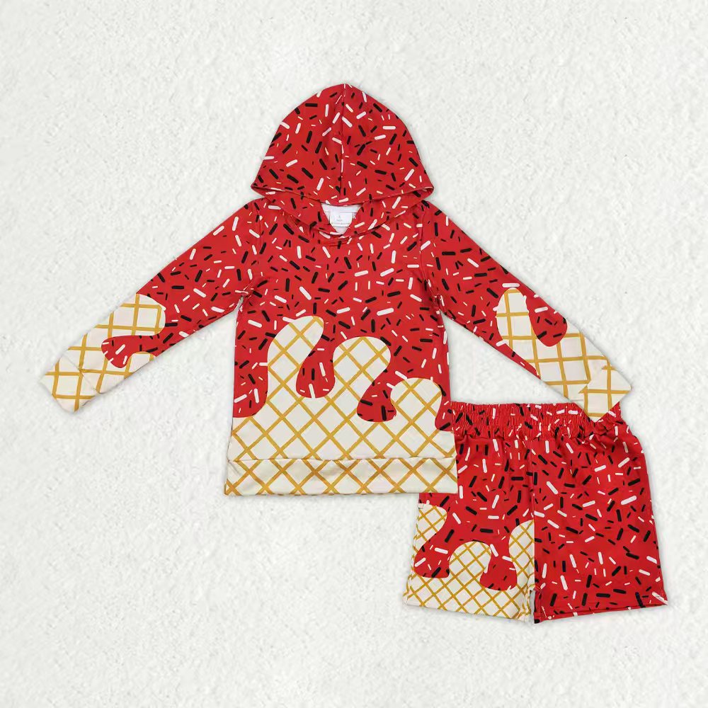 Sibling Baby Boys Ice Cream Drip Long Sleeve Hooded Top With Shorts Set