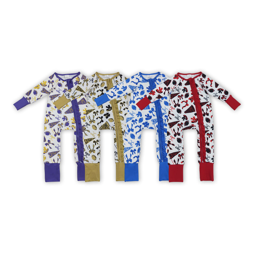 Baby Sibling Girls Go Team Sport Long Sleeve Footie Romper With Zippy