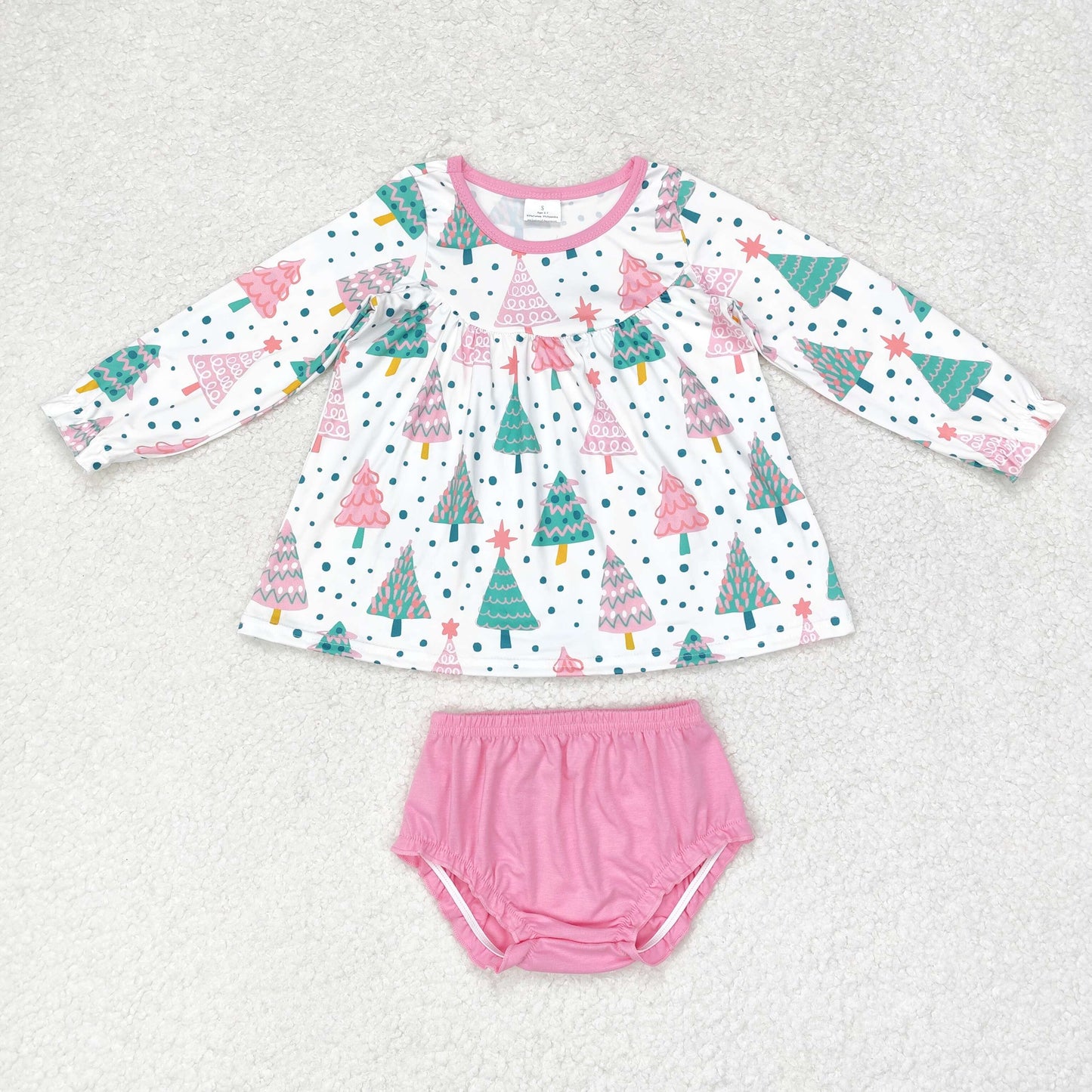 Kids  Girls christmas tree pink bummie set