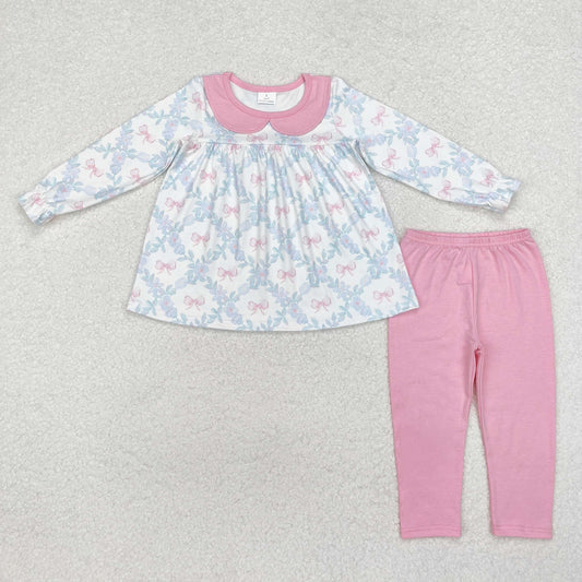 Baby Girls Pink Bow Floral Tunic Top Pink Leggings Outfit