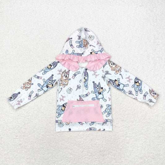 Baby Girls Birthday Cartoon Dog Blue Long Sleeve  Hoodie Top