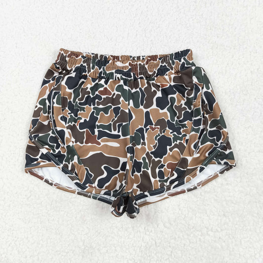 Adult Women Brown Camo Active Yoga Shorts