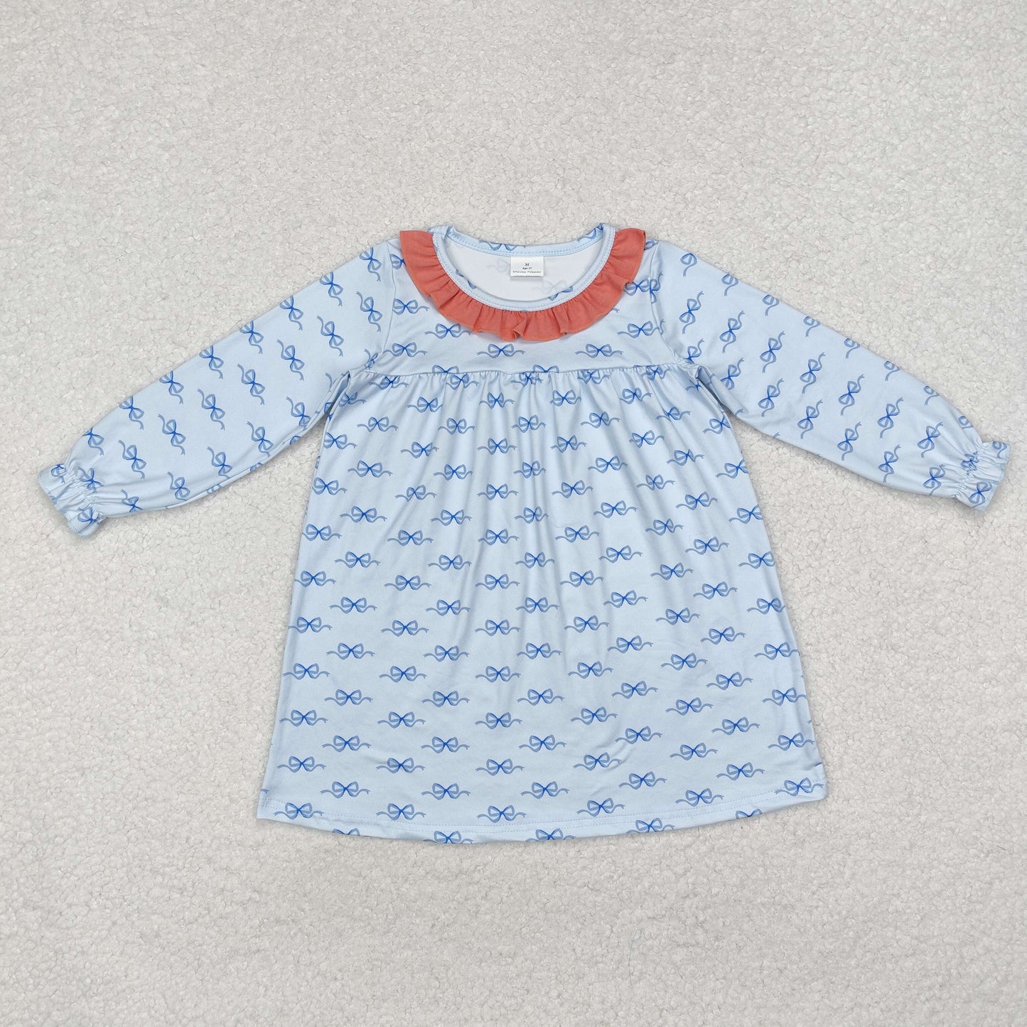 Toddler Baby Girls Blue Bow Long Sleeve Dress