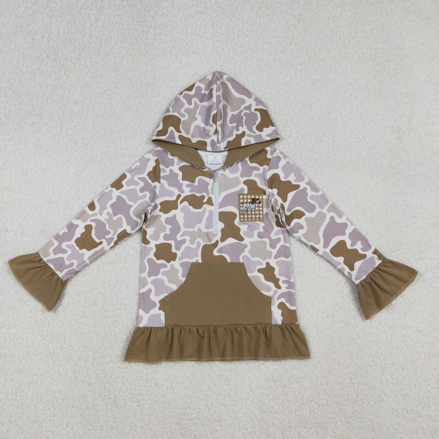 GT1134 Kids Girls Camo Long Sleeve Hoodie Top With Pocket