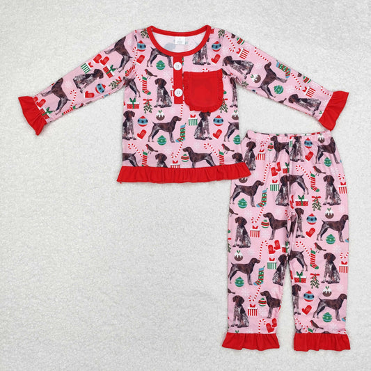 Baby Girls Christmas Dog Long Sleeve Pajama Set With Pocket