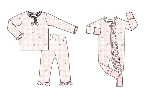 20 MOQ Preorder Kids Girls Sibling Bamboo  Pink Santa Pajama Set and Romper