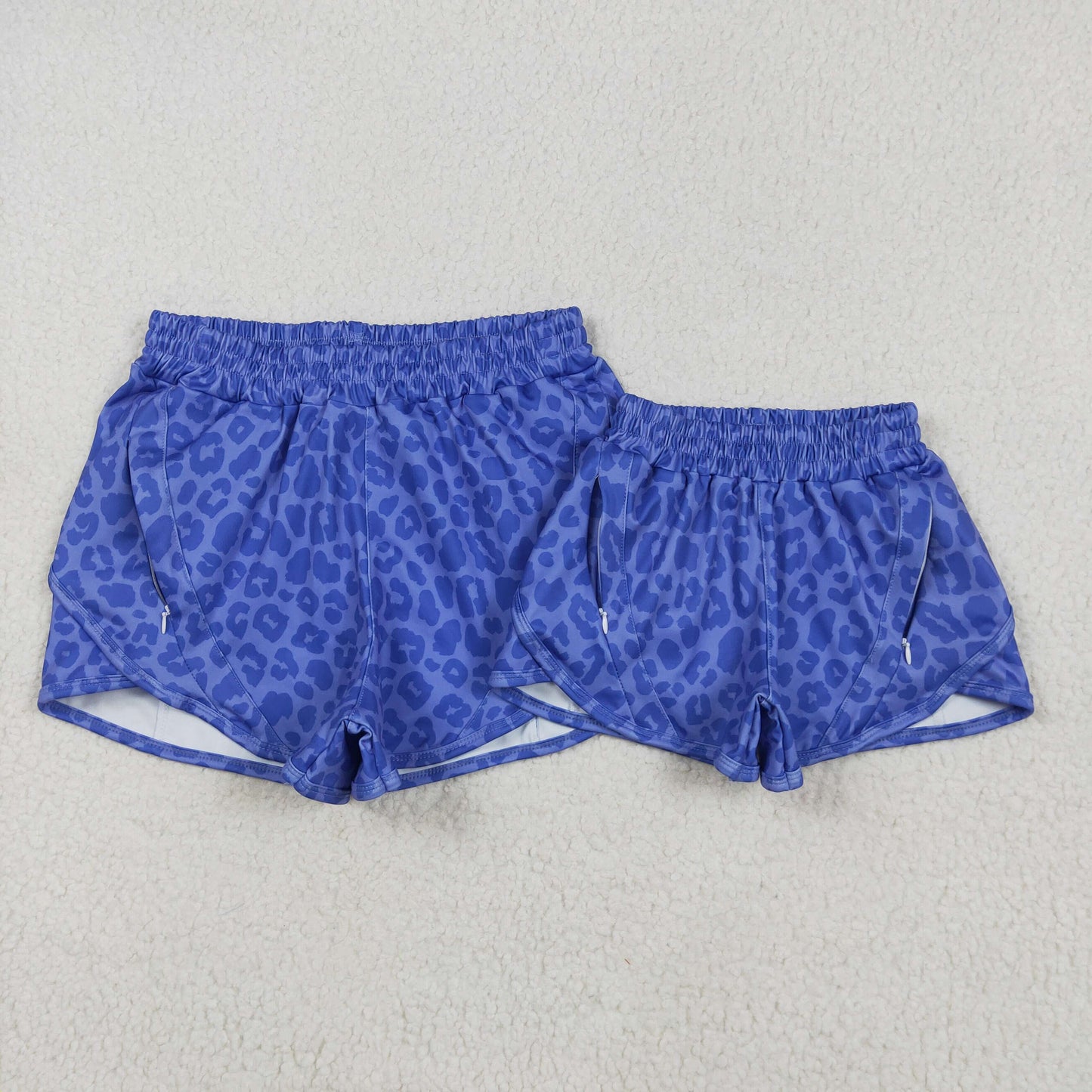 Mommy and Me Active Summer Wear Blue Lepoard Yoga Shorts