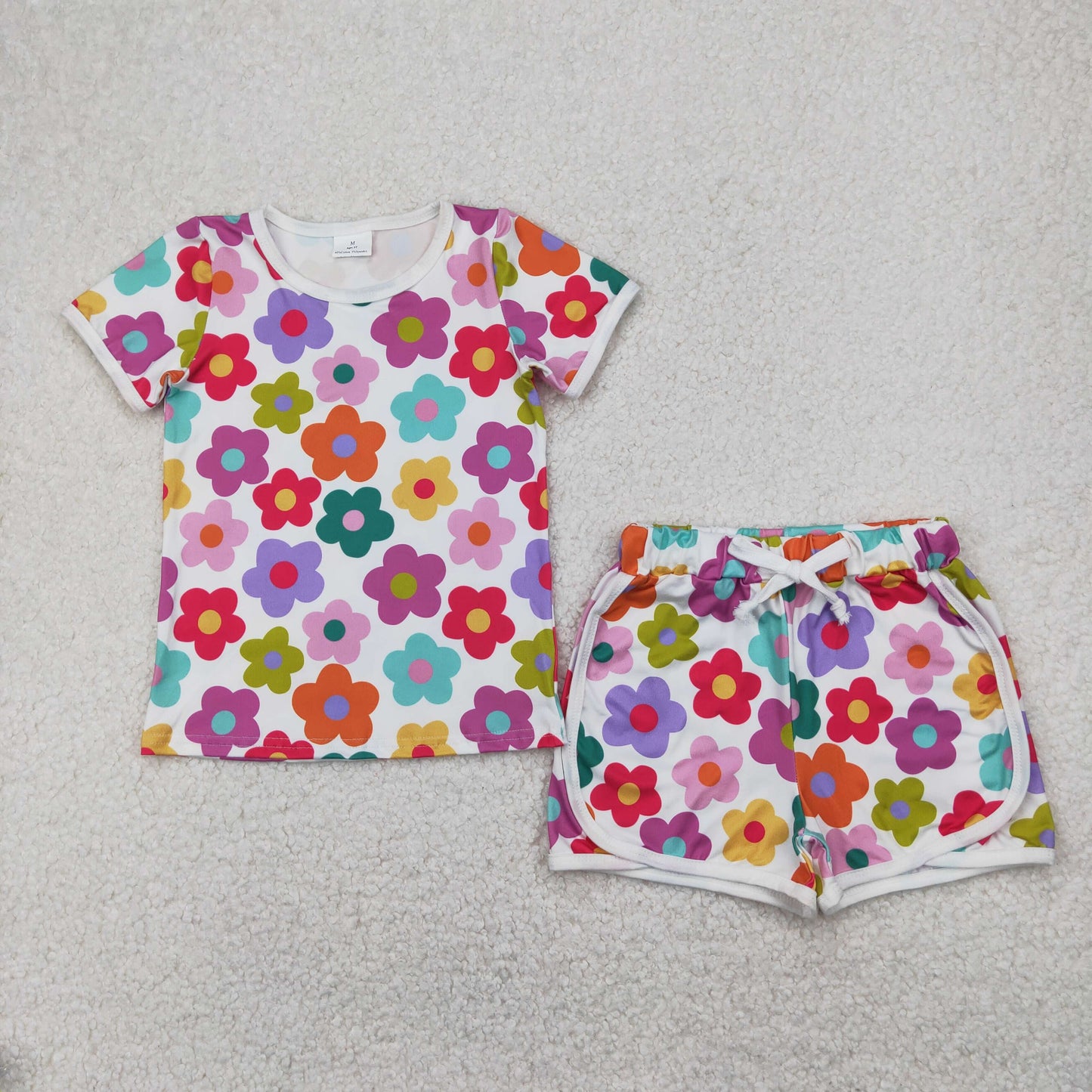Baby Girls Short Sleeves Colorful Flowers Top Short Set