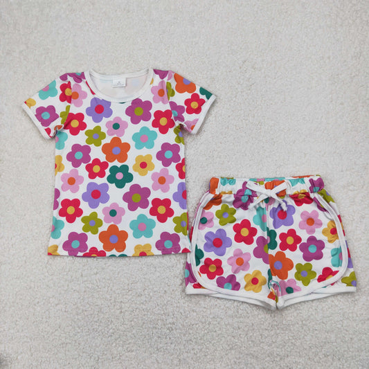 Baby Girls Short Sleeves Colorful Flowers Top Short Set