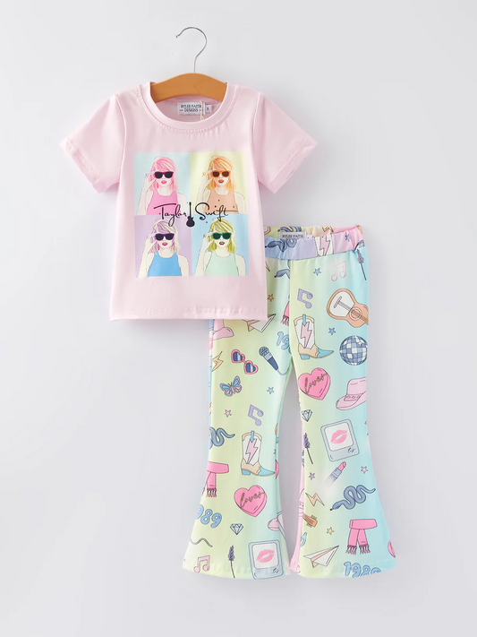 Baby Girls TS Singer Pink Top Bell Bottom Pants Outfit Preorder 5 MOQ