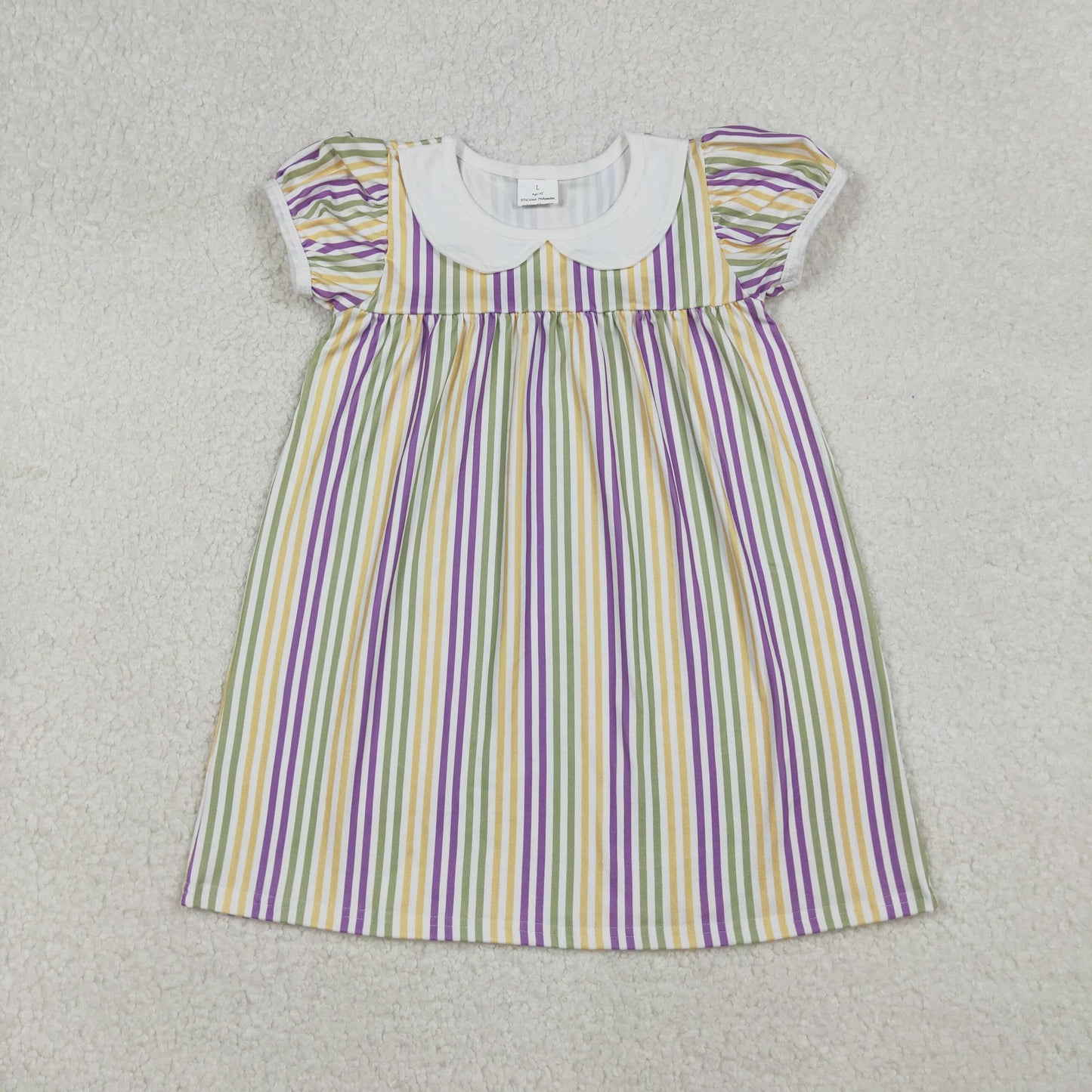 GSD1571 Mardi Gras Baby Girls Yellow Striped Dress