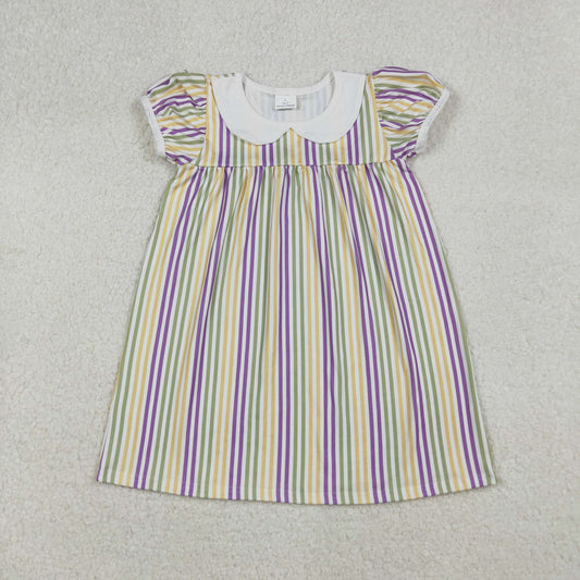 GSD1571 Mardi Gras Baby Girls Yellow Striped Dress