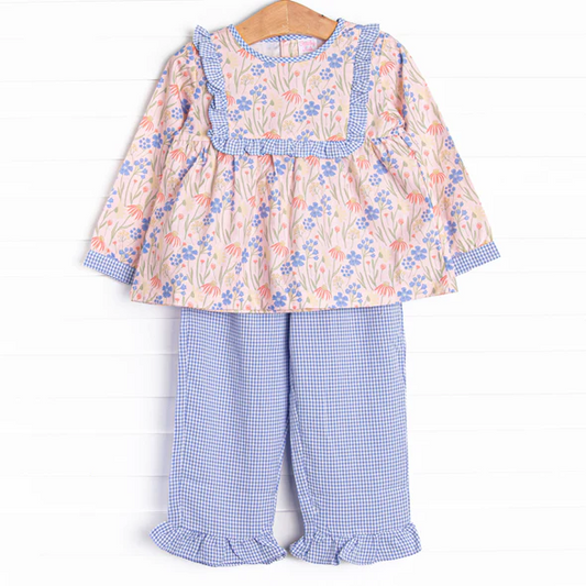 (5MOQ) Baby Girls Floral Tunic Top Blue Pants Set Pre-order