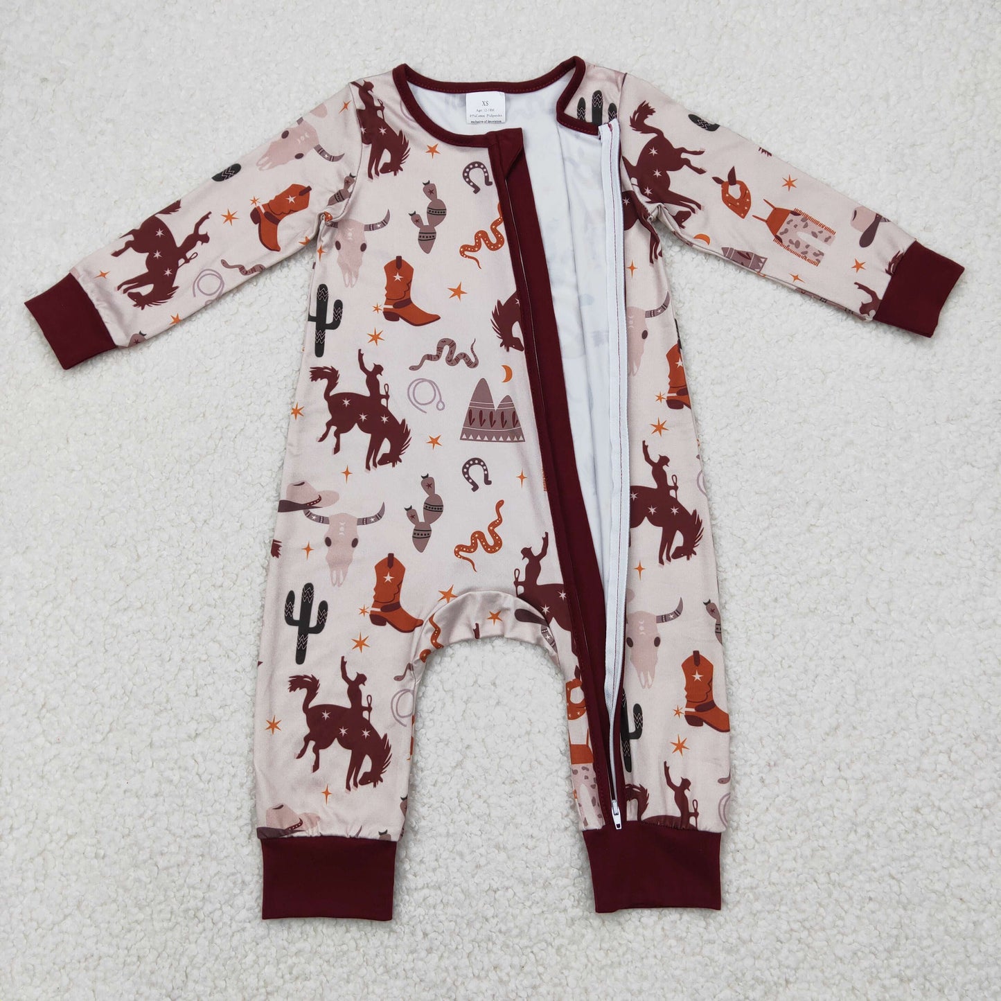LR2188 Baby Boys Western Long Sleeve Zip Romper