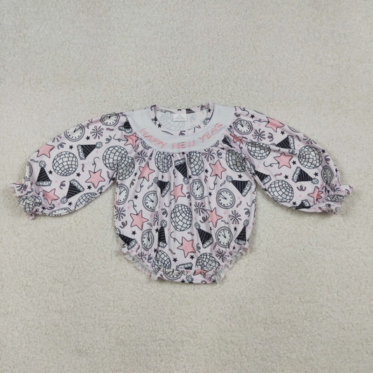 LR2493 Baby Girls  Happy New Year Embroidery Bubble Romper