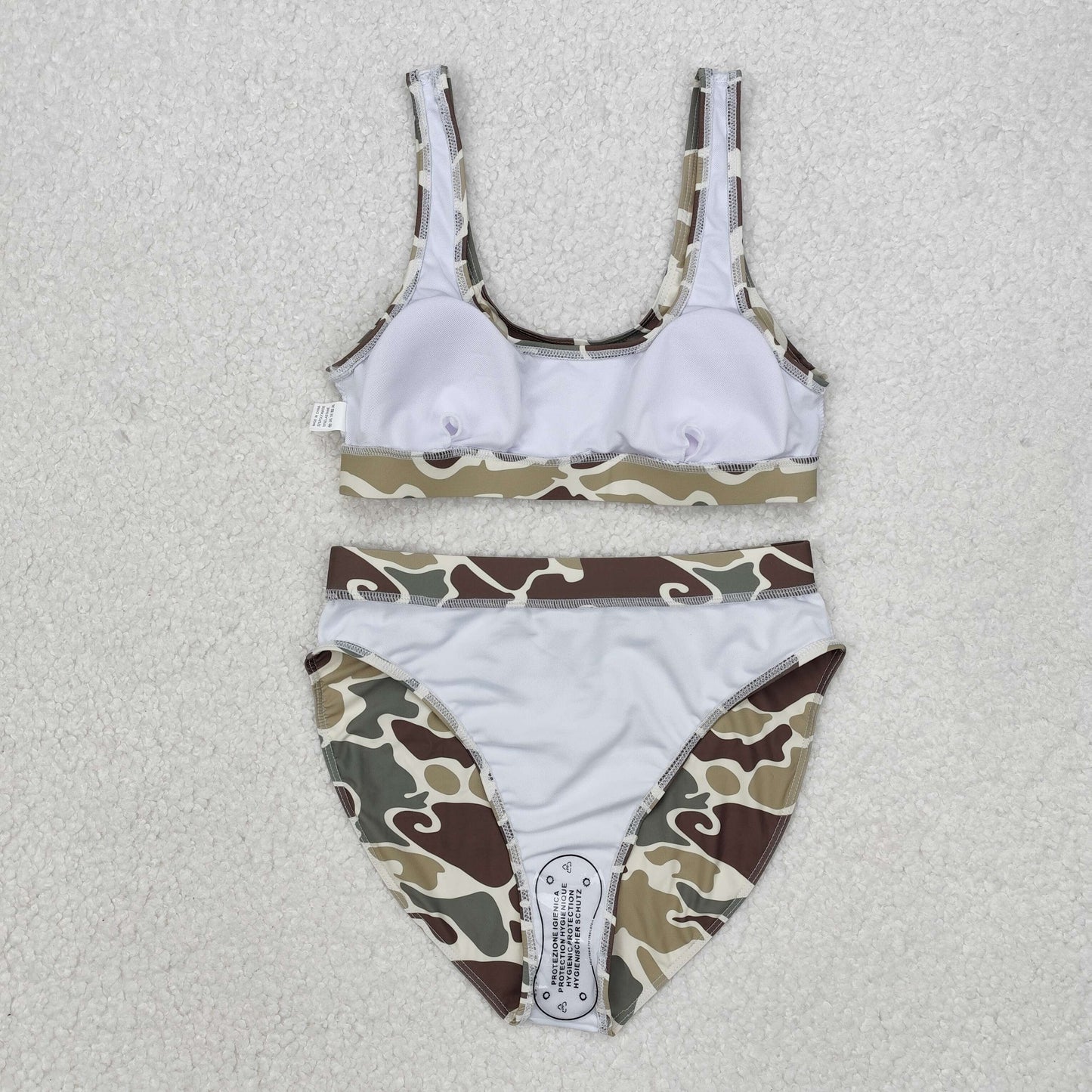 Adult Women Western Brown Olive Camo 2 Pieces Shorts Swimsuit