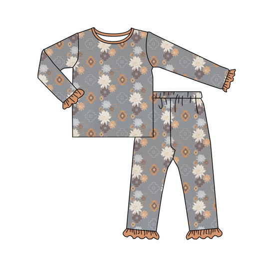 3 MOQ Baby Girls Western Flower Long Sleeve Pajama Set Pre-order