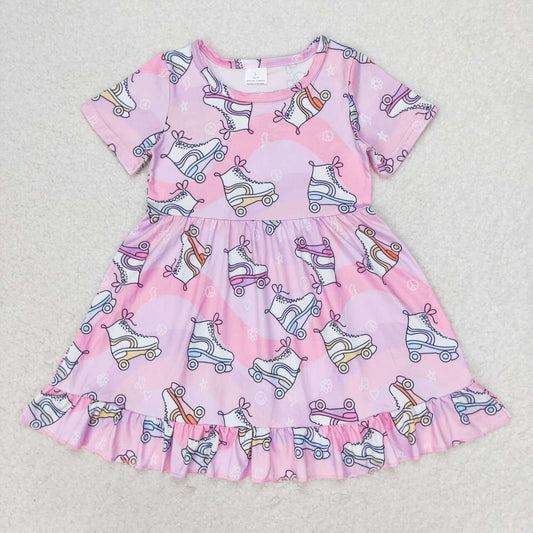 Summer Baby Girls Ice Skates Print Short Sleeve Dress