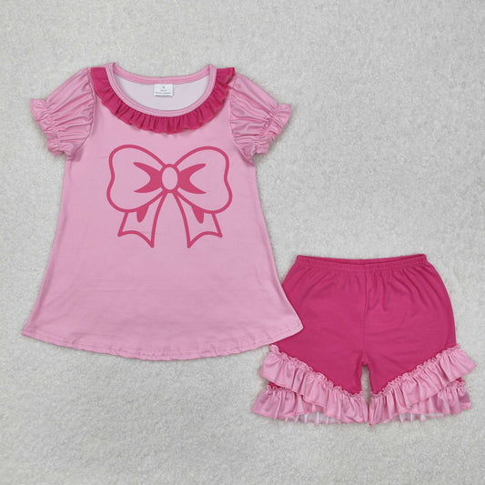 Slibling Baby Girls Sister Hot Pink Bow Shorts Valentines Set and Romper