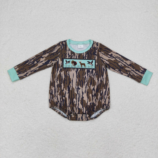 LR1576 Newborn Baby Boys Camo Hutning Long Sleeve Bubble Romper