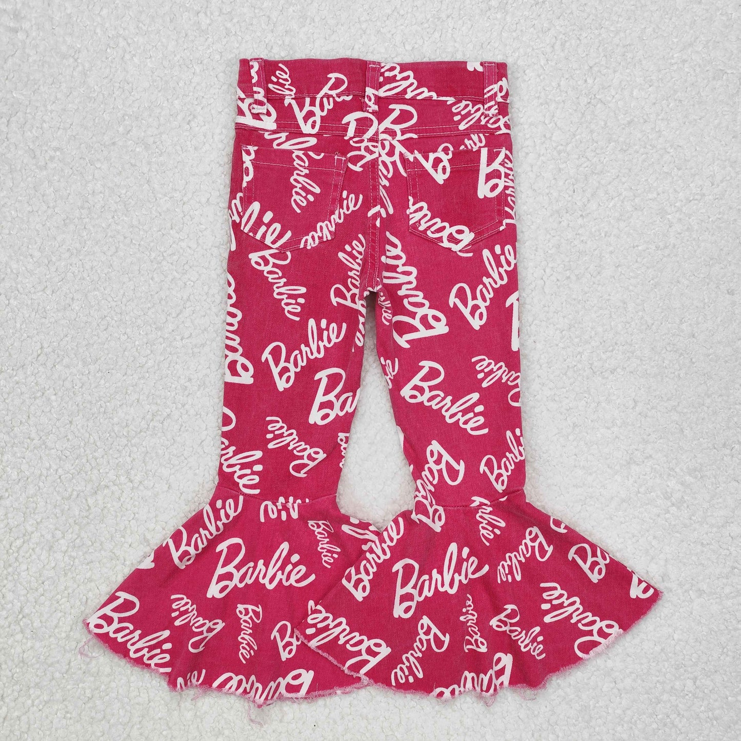 Baby Girls Rose Red Letter Print Bell Bottom Pockets Denim Pant