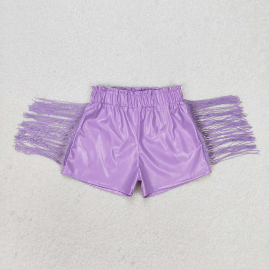 SS0251 Baby Girls  Purple PU Leather Tassels Shorts