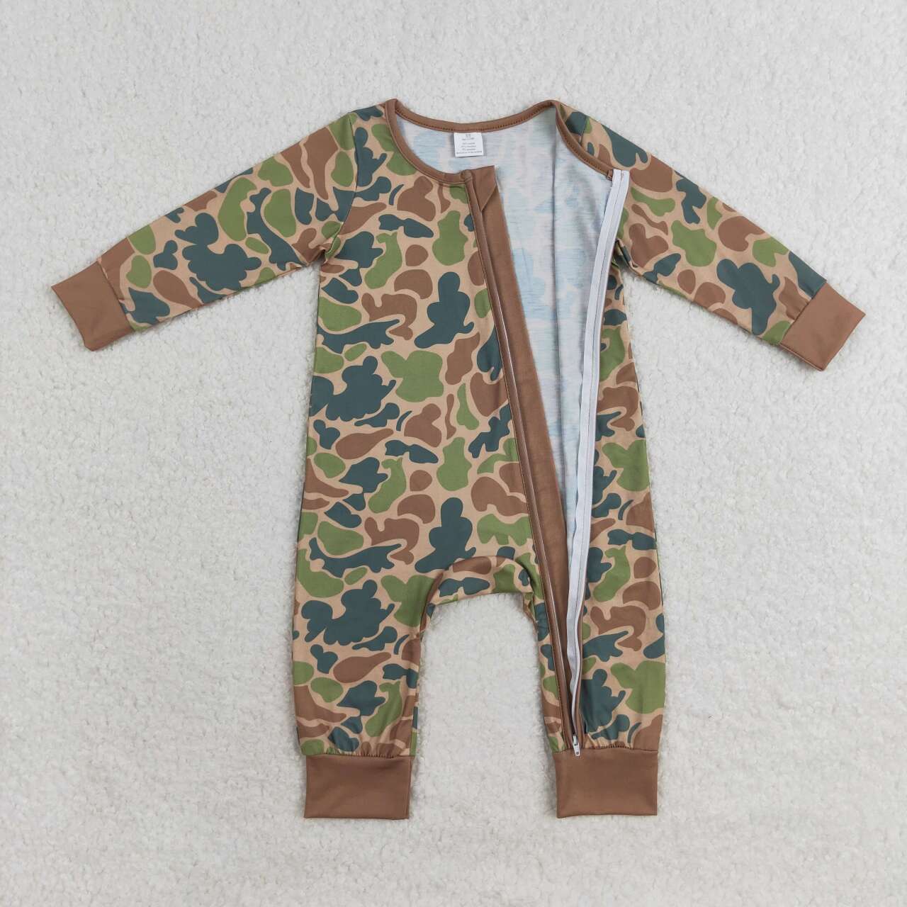 Newborn Baby Boys Camo Zipper Bamboo Romper