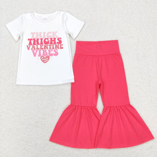 Baby Girls Thick Thighs Valentine Vies Bell Bottom Pants Set