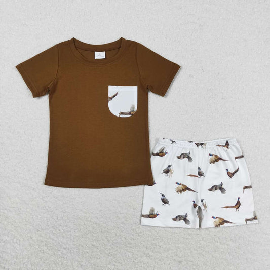 Summer Baby Boys Brown Top Wild Bird Shorts Set