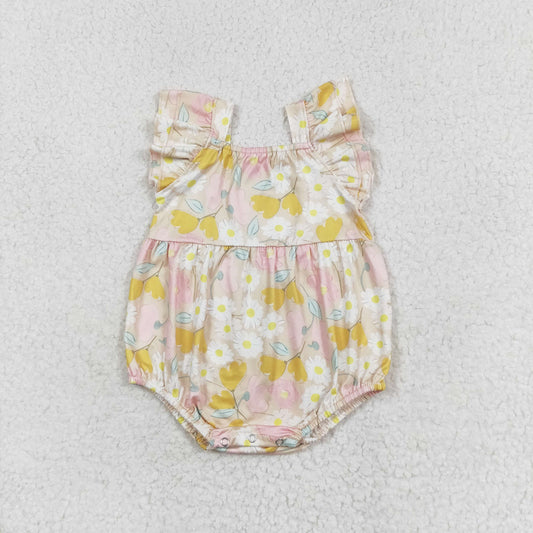 SR1673 Summer Newborn Baby Girls Floral Bubble Romper