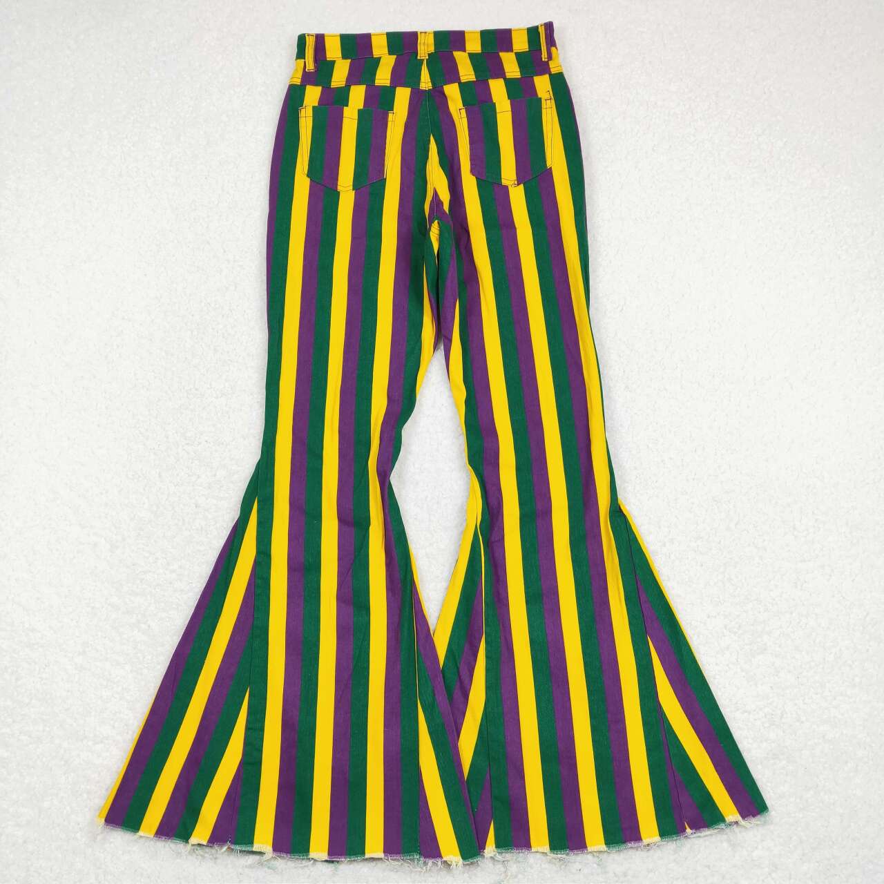 Adult Women Black Purple Yellow Green Stripe Denim Pants