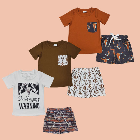 Summer Sibling Tocdler Girls Western Skull Shorts Set