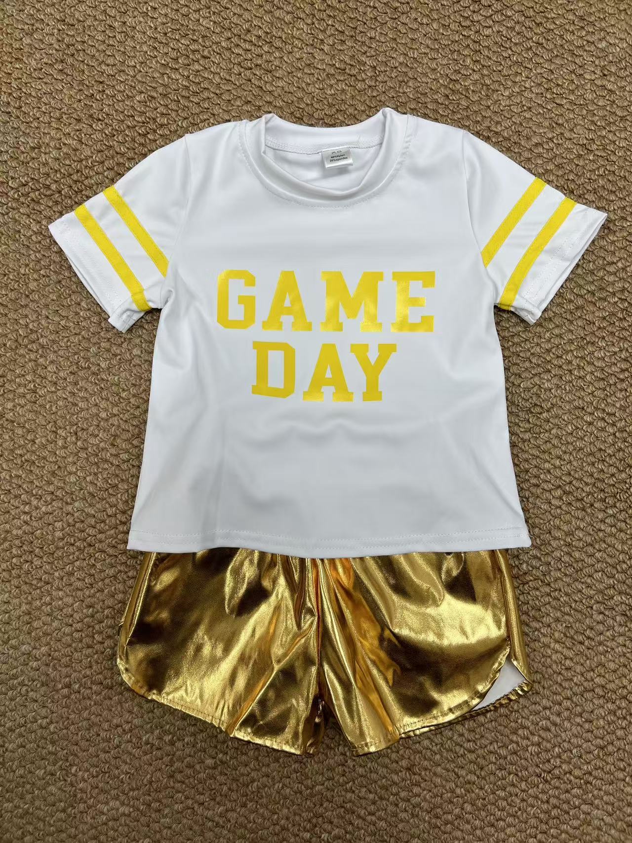 Baby Girls Vinyl Yellow Game Day Top Leather Shorts Team Active Set