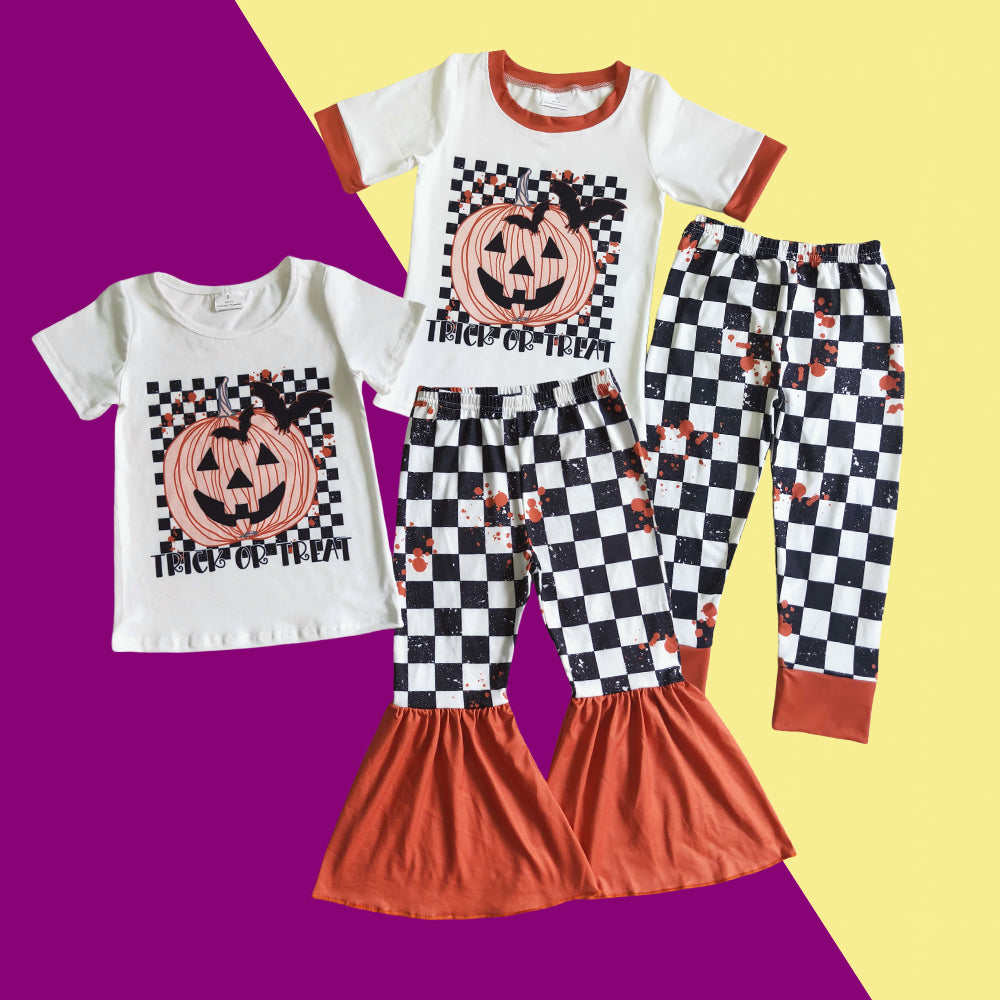 Sibling Toddler Girls and Boys Halloween Pumpkin Outfit