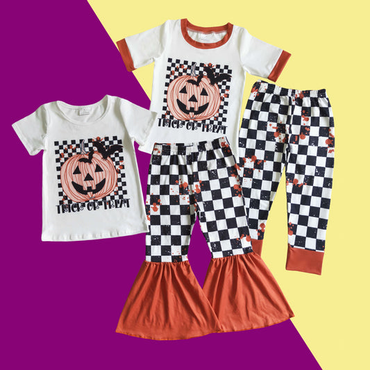 Sibling Toddler Girls and Boys Halloween Pumpkin Outfit