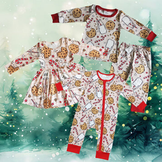 Sibling Baby Christmas Candy Cane Cookie Milk Pajamas and Dress