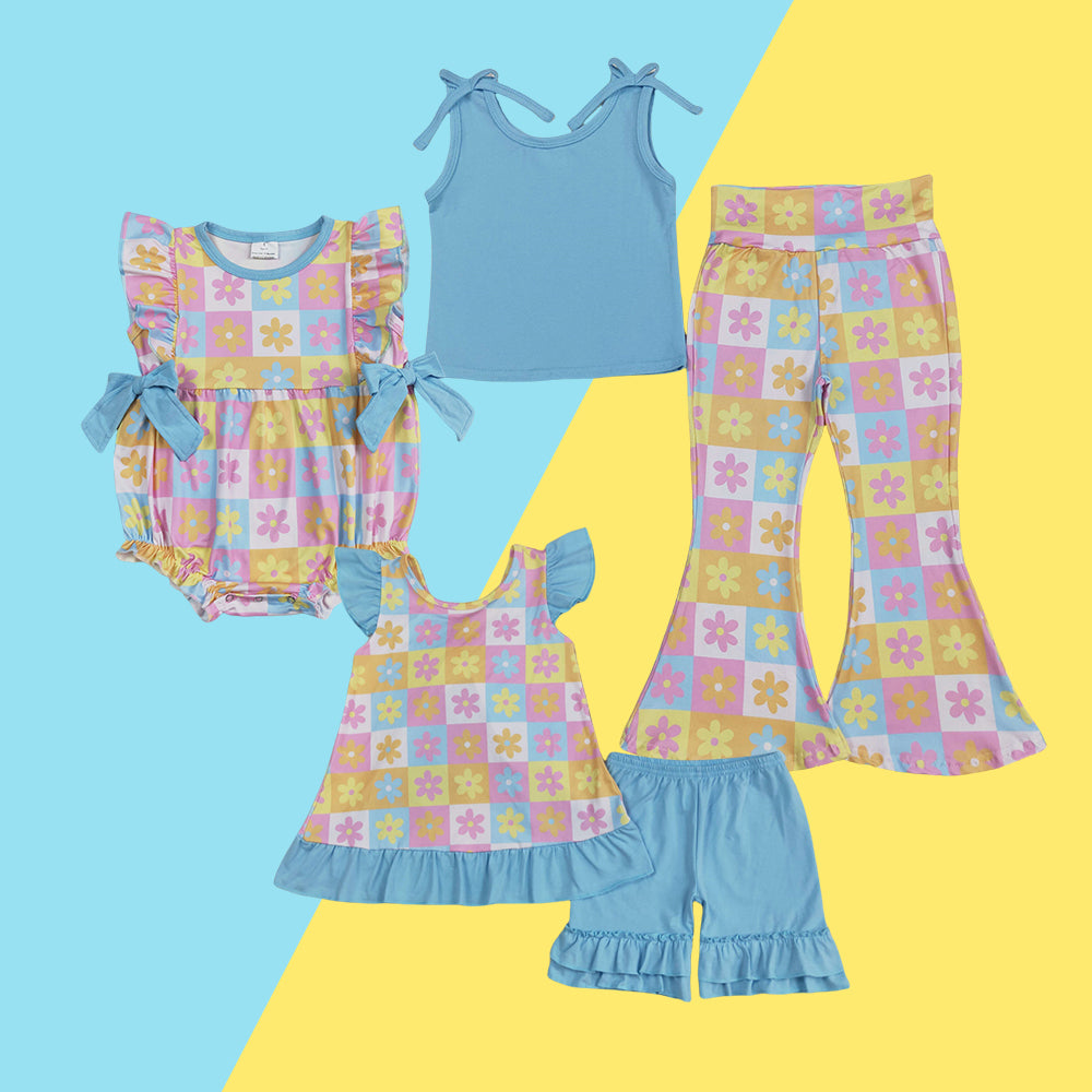 Summer Sibling Girls Colorful Daisy Flowers Clothing