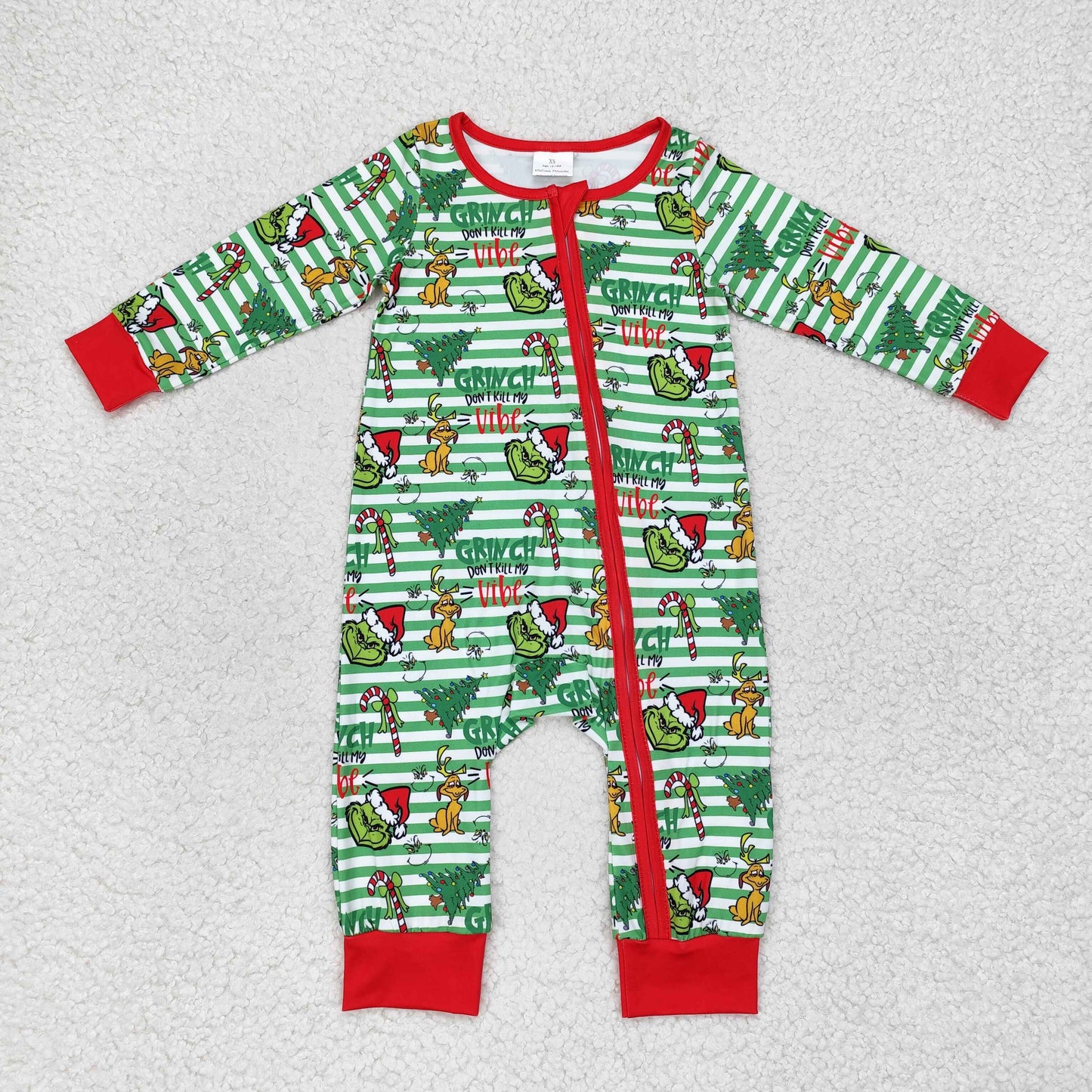 Baby Boys Green Face Long Sleeve Christmas Zipper Romper