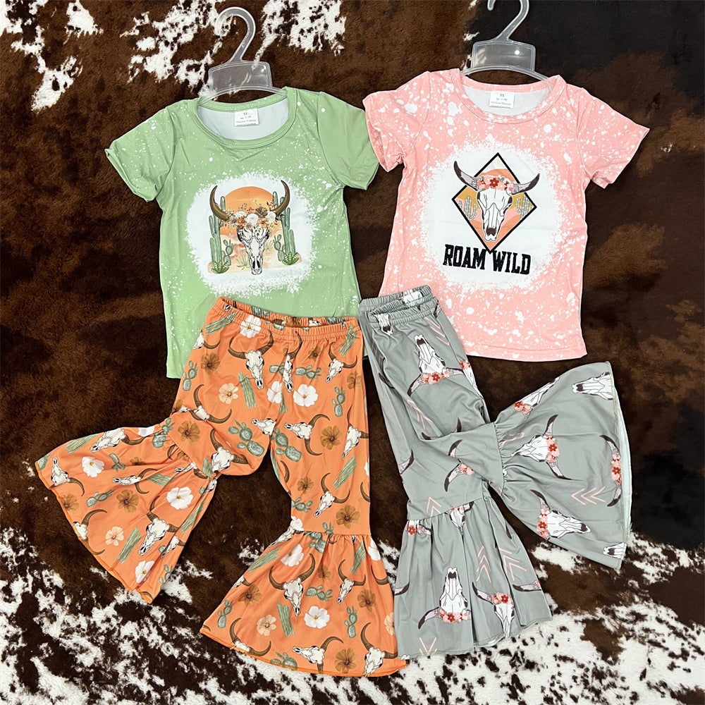 Toddler Girls Sibling Sister Western Cowgirl Bell Bottom Pants Set