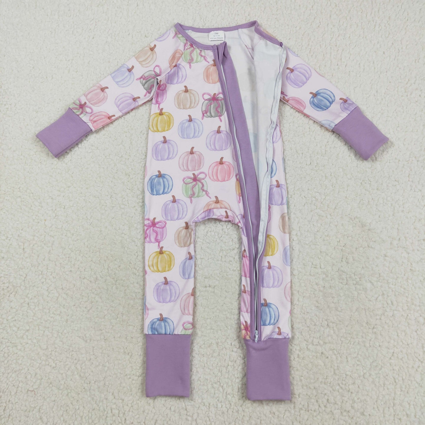 LR2442 Baby Girls Colorful Pumpkin Purple Zip Romper