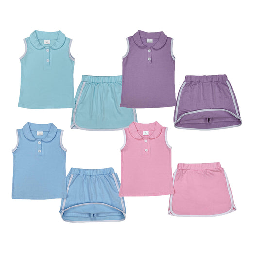 Baby Girls Sleeveless Button Down Top Skirt With Short Cotton Set